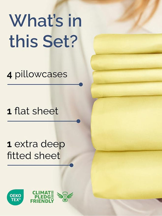 Extra Deep Full Sheet Set - 6 Piece Breathable and Cooling Sheets - Hotel Luxury Bed Sheets Set - Easy & Secure Fit - Soft, Wrinkle Free and Comfy Sheets Set - Yellow Sheet Set with Extra Deep Pockets