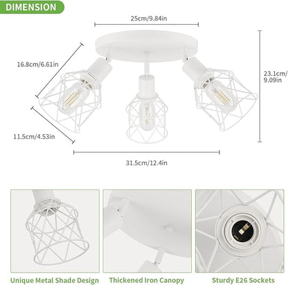 WILON Flush Mount Ceiling Light, Kitchen Lighting Fixtures 3-Light Semi Flush Mount Light, Multi-Directional White Ceiling Track Lighting for Kitchen Hallway Dining Room Entryway(E26 Base)