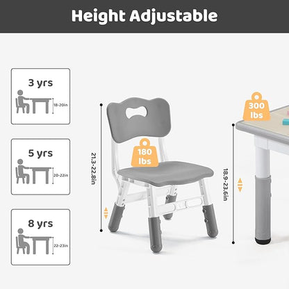 Kids Table & Chairs Set (2 Chairs) Height Adjustable for Ages 2-8 | Non-Slip Toddler Activity Table with Wipe-Clean Desktop, Montessori Learning & Art Drawing Table for Home Preschool