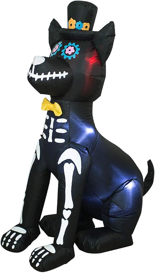 AJY 4 Feet Halloween Inflatable Dog Skeleton Spooky Town Skeleton Yard Art Décor Inflatable LED Lights Halloween Display Blow up Lighted Yard Decor Lawn Home Garden Party Favor Decoration