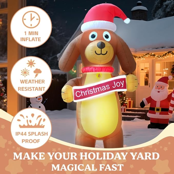 GARIG 10FT Christmas Inflatables Christmas Puppy Dog Outdoor Decorations, Christmas Blow Up Yard Decorations with Built-in LEDs for Xmax Outdoor Party, Yard, Garden