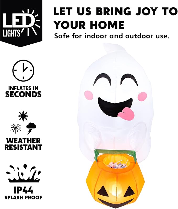 Joiedomi 4.5 ft Tall Halloween Inflatable Outdoor Decorations, Blow Up Halloween Yard Decorations Inflatable Window Ghost Decor, Blow Up Ghost with Candy Basket for Window Decor