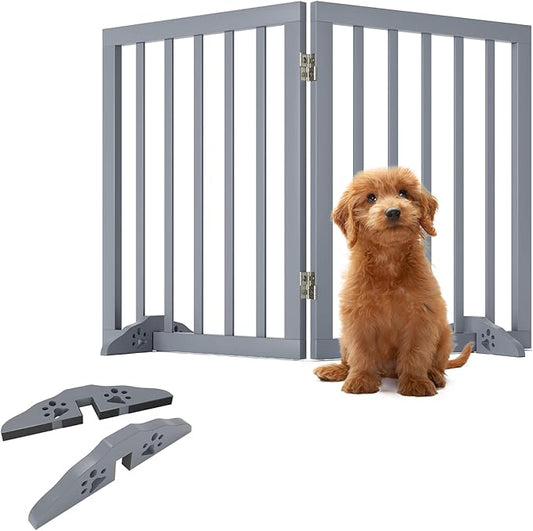 Freestanding Pet Gate Foldable Dog Gates for Doorways Wooden Dog Gates for The House 24-inch Tall Pet Barrier