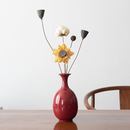 Red Ceramic Vase,8.66 INCH Handmade,Home Decorative Vase, Kitchen, Bedroom, Office, Living Room, Bathroom, Book Shelf Centerpiece Table Decorations (Vermilion Red Without Flowers)
