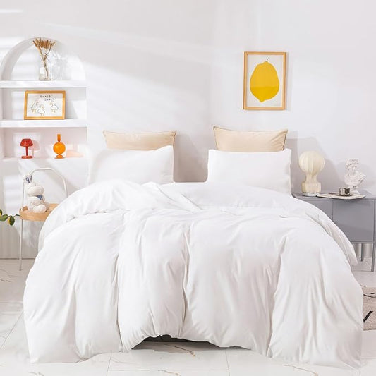 Wellboo White Comforter Sets King Size Solid Color Bedding Comforters Plain Light Color Quilts Modern White Warm Blankets Women Men Durable Comforters Soft Health Bedding