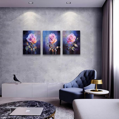 DZRWUBHS Floral Canvas Wall Art Painting Wall Decor for Bedroom Living Room Wall Pictures Modern Office Wall Decorations Rose Flowers Vintage Posters Minimalist Aesthetic Home Decor Artworks 3 Piece