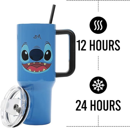 Bioworld Disney Stitch Face 40 Oz Blue Stainless Steel Tumbler With Handle