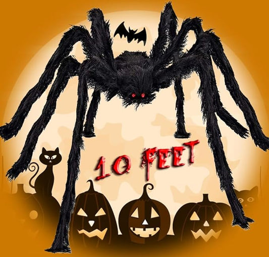 Halloween Outdoor Decorations Giant Spider, 10Ft Scary Large Spider Props for Yard Lawn Halloween Outside Decor and Indoor Party Decor, Black