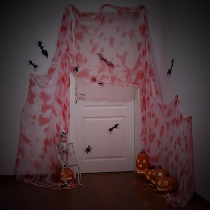 (30 x 420 in.) Halloween Creepy Cloth, Spooky Giant Cheese Cloth Tapestry for Halloween Party Supplies Decorations Outdoor Yard Home Wall Decor, White