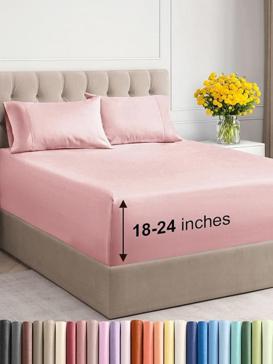 Extra Deep Twin XL Sheet Set - 4 Piece Breathable and Cooling Sheets - Hotel Luxury Bed Sheets Set - Easy Fit - Soft, Wrinkle Free and Comfy Sheets Set - Baby Pink Sheet Set with Extra Deep Pockets