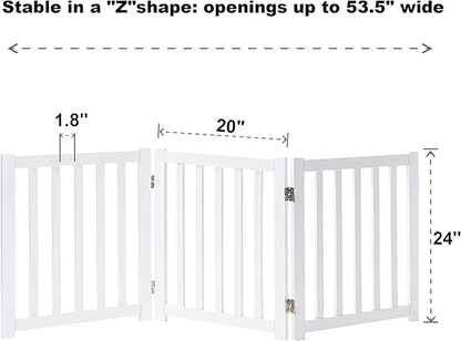 LZRS 3-Panel Wooden Free Standing Foldable Dog Gate – 24" High,Step-Over Safety Pet Gate for Doorways, Stairs, Hallways, Indoor Dog Barrier for Small to Medium Dogs & Puppies, White