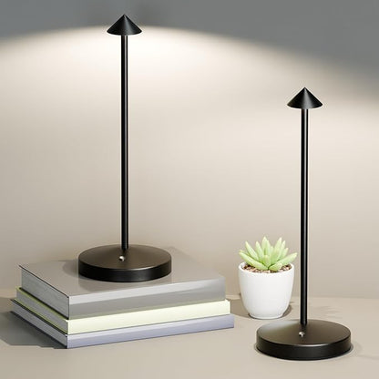 2Pack Cordless Table Lamp, Rechargeable Battery Operated Lamp 4000mAh with 3 Color Light Stepless Dimming Portable LED Desk Touch Table Lamp for Restaurant Nightstand Bedroom Living Room Black
