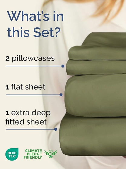 Extra Deep Twin XL Sheet Set - 4 Piece Breathable and Cooling Sheets - Hotel Luxury Bed Sheets Set - Easy Fit - Soft, Wrinkle Free and Comfy Sheets Set - Sage Green Sheet Set with Extra Deep Pockets