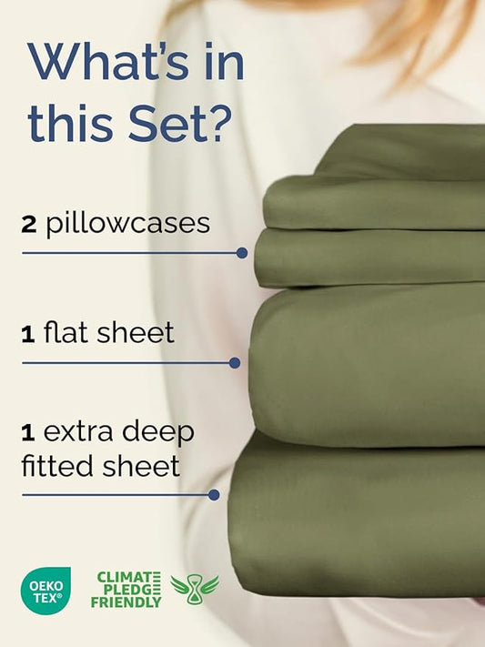 Extra Deep Twin XL Sheet Set - 4 Piece Breathable and Cooling Sheets - Hotel Luxury Bed Sheets Set - Easy Fit - Soft, Wrinkle Free and Comfy Sheets Set - Sage Green Sheet Set with Extra Deep Pockets