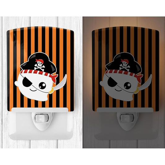 Caroline's Treasures BB6957CNL Halloween Ghost Pirate Ceramic Night Light Compact, UL-Certified, Ideal for Bedroom, Bathroom, Nursery, Hallway, Kitchen, 6x4x3, Multicolor
