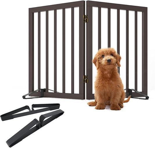 Freestanding Foldable Dog Gate 2 Panel,Fully Assembled Dog Gates for Doorways, Wooden Pet Gates for The House, 24-inch Tall Pet Gate Indoor