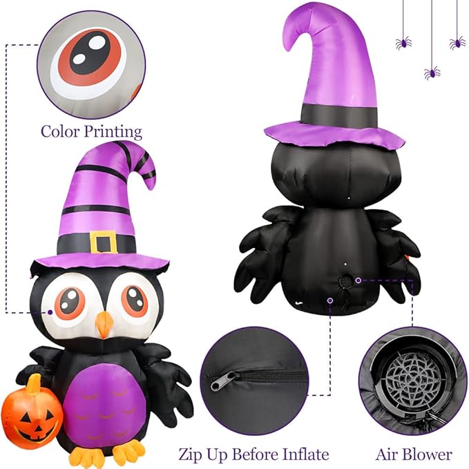 6FT Halloween Inflatables Outdoor Decorations Owl with Pumpkin, Halloween Blow Up Yard Decorations with Built-in LED Light for Inflatable Halloween Decoration Lawn Garden Indoor Outdoor Party