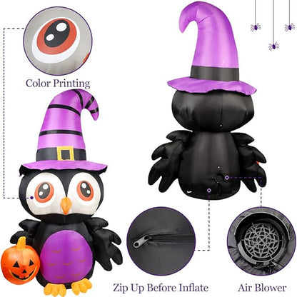 6FT Halloween Inflatables Outdoor Decorations Owl with Pumpkin, Halloween Blow Up Yard Decorations with Built-in LED Light for Inflatable Halloween Decoration Lawn Garden Indoor Outdoor Party