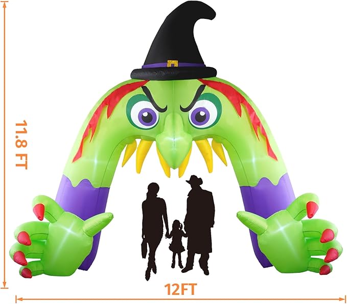 Amazingforless (12ft) Halloween LED Inflatable Decorations w/Blower Spooky Animated Blow Up (Frankenstein, Dragon, Ghost, Pumpkin, Skeleton Dog,Tree,Clown, Archway)