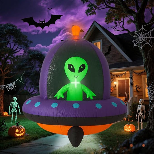 GARIG 5FT Halloween Inflatables Outdoor Decorations Aliens and Spaceships Build-in LEDs Lights Blow Up Yard Decorations for Garden Lawn Window Indoor Party Holiday Decor