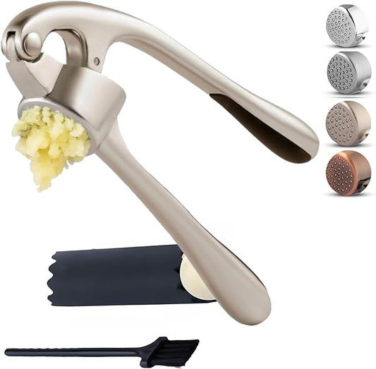 Premium Garlic Press - Rust Proof & Dishwasher Safe Garlic Mincer Tool, Garlic Press Stainless Steel, Garlic Crusher, Garlic Masher, Garlic Presses, Silicone Garlic Peeler & Brush - Imperial Sliver