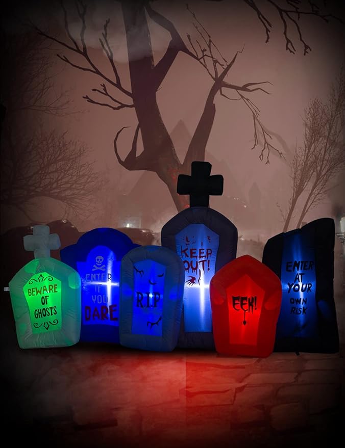 7.5 Foot Long Halloween Inflatable Tombstones Haunted House Prop LED Lights Decor Outdoor Indoor Holiday Decorations, Blow up Lighted Yard Home Garden Party Decoration