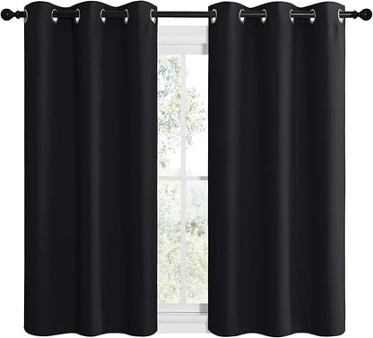 NICETOWN Halloween Blackout Draperies Window Curtain Panels, Autumn/Winter Thermal Insulated Solid Grommet Blackout Curtains/Drapes for Cafe (Set of 2, 42 inches by 48 inches, Black)