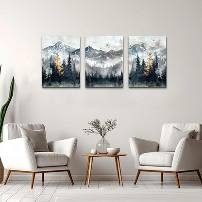 DZRWUBHS Canvas Wall Art for Bedroom Modern Wall Decor for Living Room Office Decorations Mountain Landscape Wall Pictures Foggy Forest Vintage Paintings Artwork Bathroom Home Decor Prints 3 Piece