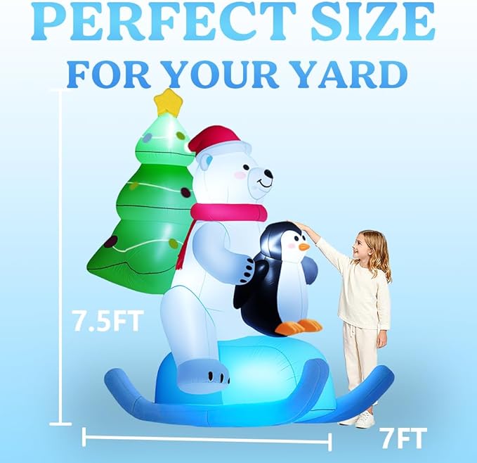 GARIG 7FT Christmas Inflatables Polar Bear and Penguin Outdoor Decorations, Christmas Blow Up Yard Decorations with Built-in LEDs for Xmax Outdoor Party, Yard, Garden