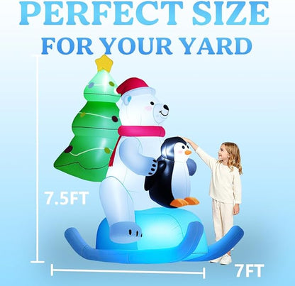 GARIG 7FT Christmas Inflatables Polar Bear and Penguin Outdoor Decorations, Christmas Blow Up Yard Decorations with Built-in LEDs for Xmax Outdoor Party, Yard, Garden