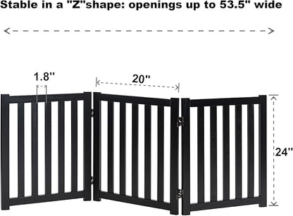 LZRS 3-Panel Wooden Free Standing Foldable Dog Gate – 24" High,Step-Over Safety Pet Gate for Doorways, Stairs, Hallways, Indoor Dog Barrier for Small to Medium Dogs & Puppies, Black