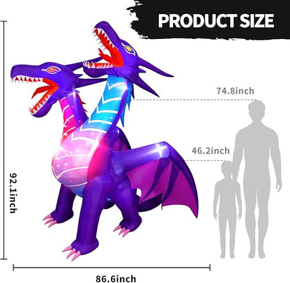 Max Fun Halloween Inflatables Dragon Decorations with LED Build-in Halloween Yard Decoration Blow Up Inflatables for Outdoor Indoor Garden Lawn (8FT-Halloween Inflatables Dragon)