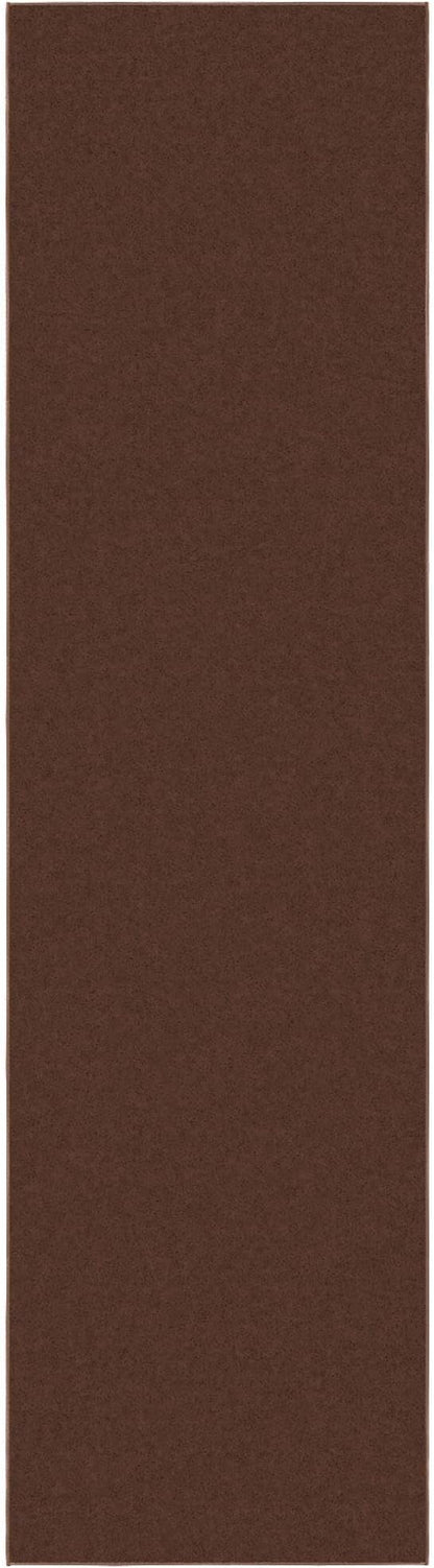 Machine Washable Modern Solid Design Non-Slip Rubberback 3x10 Traditional Runner Rug for Hallway, Kitchen, Bedroom, Living Room, 2'7" x 9'10", Brown