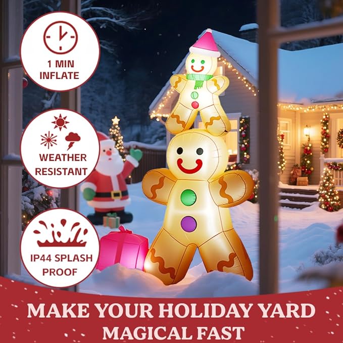 GARIG 10FT Christmas Inflatables Gingerbread Father and Son Outdoor Decorations, Christmas Blow Up Yard Decorations with Built-in LEDs for Xmax Outdoor Party, Yard, Garden