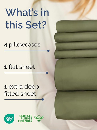 Extra Deep Full Sheet Set - 6 Piece Breathable & Cooling Sheets - Hotel Luxury Bed Sheets Set - Easy & Secure Fit - Soft, Wrinkle Free & Comfy Sheets Set - Sage Green Sheet Set with Extra Deep Pockets