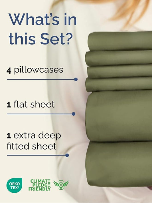 Extra Deep Full Sheet Set - 6 Piece Breathable & Cooling Sheets - Hotel Luxury Bed Sheets Set - Easy & Secure Fit - Soft, Wrinkle Free & Comfy Sheets Set - Sage Green Sheet Set with Extra Deep Pockets