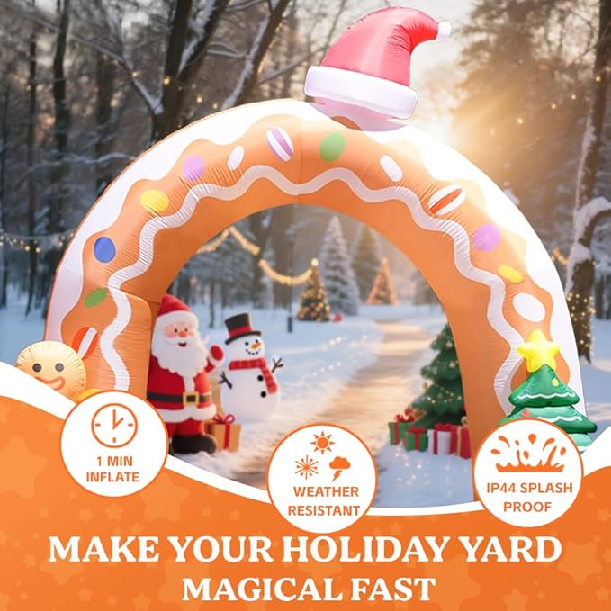 GARIG 13FT Christmas Inflatables Gingerbread Archway Outdoor Decorations, Christmas Blow Up Yard Decorations with Built-in LEDs for Xmax Outdoor Party, Yard, Garden