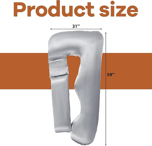 HOMBYS Silky Satin Pregnancy Pillow Cover (ONLY Pillowcase), Luxurious Smooth Maternity Pillow Cover, U Shaped Soft & Breathable Large Pillow Protector for Side Sleeper, 58.6" L x 30.9" W, Light Grey