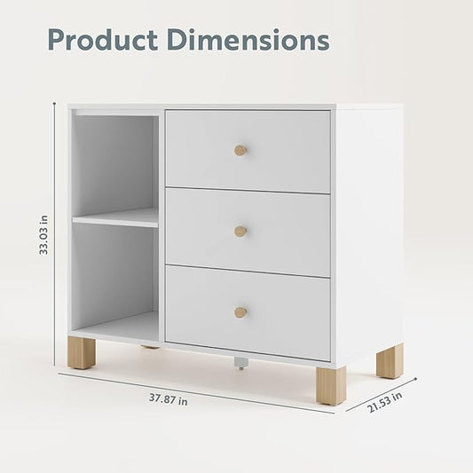 Storkcraft California 3 Drawer Combo Dresser (White with Driftwood) – GREENGUARD Gold Certified, Interlocking Drawer System, Pre-Installed Drawer Tracks for Easier Assembly, Spacious Cabinet