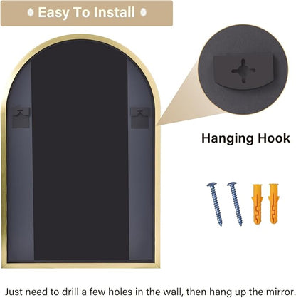HARRITPURE 16"x24" Arched Bathroom Mirror - Gold Wall Mounted Mirror - Black Arch Mirror - Aluminum Alloy Frame Bathroom Mirror Living Room, Bedroom, Bathroom and Entryway
