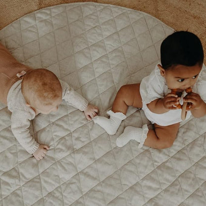 Frankie Lane French Linen.Reversible Playmat for Infants, Girl or boy. Nursery Decor Tummy time mat. Round Soft Indoor Area Padded Toddler Baby mat Rug Playroom Baby Floor mats (Natural)