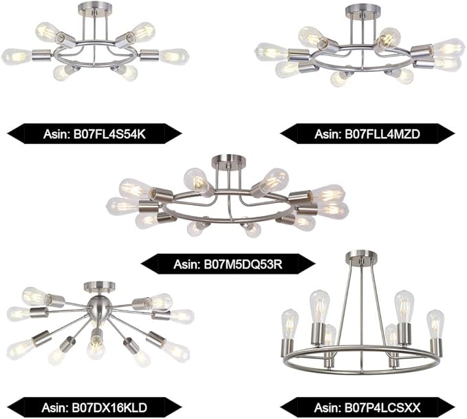 BONLICHT Sputnik Chandelier Brushed Nickel Modern Starburst Chandelier 6 Lights Semi Flush Mount Ceiling Light Industrial Vintage Dining Room Light Fixture UL Listed