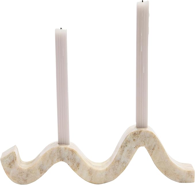 Bloomingville Marble Wave Double Taper Candle Holder, Beige