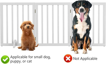 Freestanding Foldable Dog Gate for House - 3 Panels, 24'' Tall, White Wooden Pet Gate for Doorways and Stairs With 2 Support Feet
