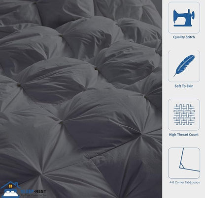 SLEEP-NEST Twin XL Comforter - 68x92 Ultra Soft All-Season Pinch Pleat 1 Piece Blanket - Elegant Pintuck Design Down Alternative Quilt - Lightweight, Cooling Dorm Bedding with 8 Tabs - Dark Grey