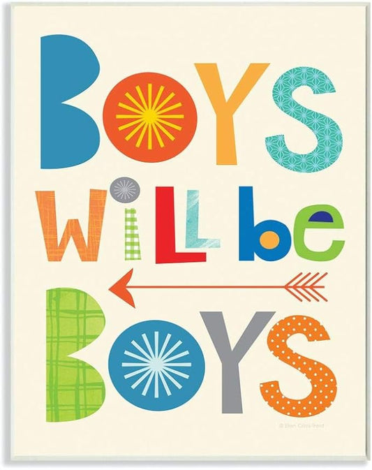 Stupell Industries Will Be Boys Multi-Color with Arrow Wall Plaque, 13x19, Design by Artist Ellen Crimi-Trent