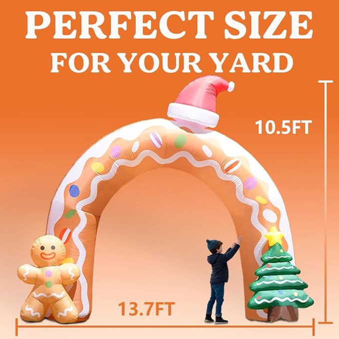 GARIG 13FT Christmas Inflatables Gingerbread Archway Outdoor Decorations, Christmas Blow Up Yard Decorations with Built-in LEDs for Xmax Outdoor Party, Yard, Garden