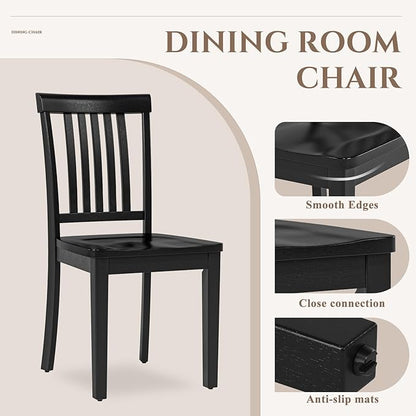 COLAMY Wooden Dining Chairs Set of 2, Solid Rubberwood Kitchen & Dining Room Chairs, High Spindle Back Windsor Style, Modern Dining Table Chairs, Non-Slip Foot Pads, Minimalist Home Furniture,Black