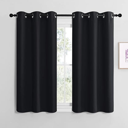 NICETOWN Halloween Blackout Draperies Window Curtain Panels, Autumn/Winter Thermal Insulated Solid Grommet Blackout Curtains/Drapes for Cafe (Set of 2, 42 inches by 48 inches, Black)