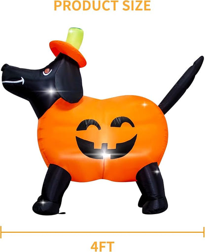 4FT Long Halloween Inflatable Pumpkin Dog Decoration with LED Lights Pumpkin Dachshund Blow up Decorations Outdoor Indoor Holiday Yard Graden Decor